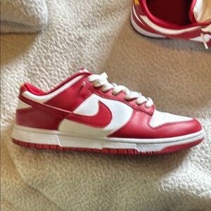 Nike Red and White Sneakers Dunk Low Style